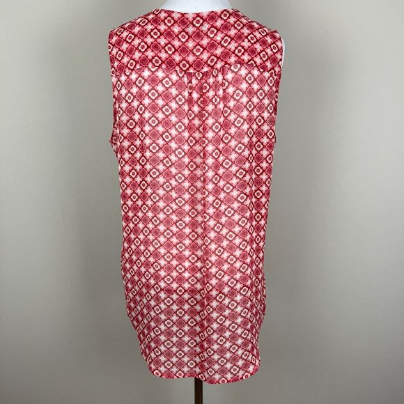 Kut From The Kloth Top Womens Large Floral Geo Button Up Sleeveless V-Neck Sheer - Picture 5 of 13